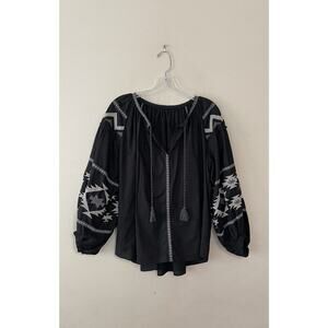 Journal Standard Size F Black Embroidered Peasant Blouse Bohemian Vacation